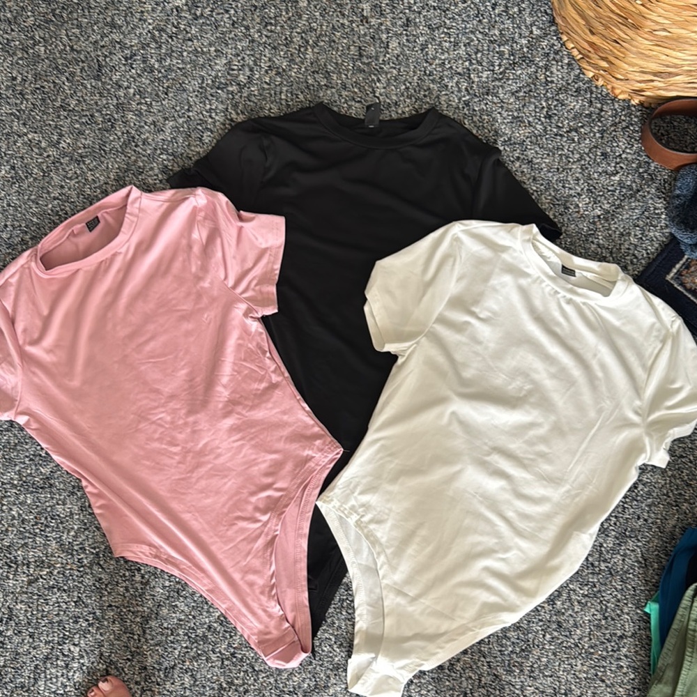 SHEIN Pink, Black, and White Bodysuit Tops